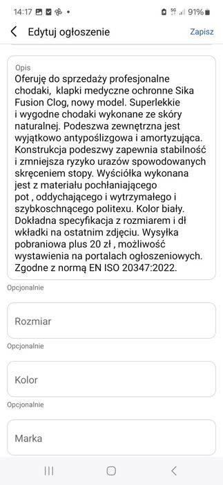 Klapki chodaki ochronne Sika Fusion Clog r 43