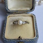Retro pierścionek złoto 14k perła diamenty R14