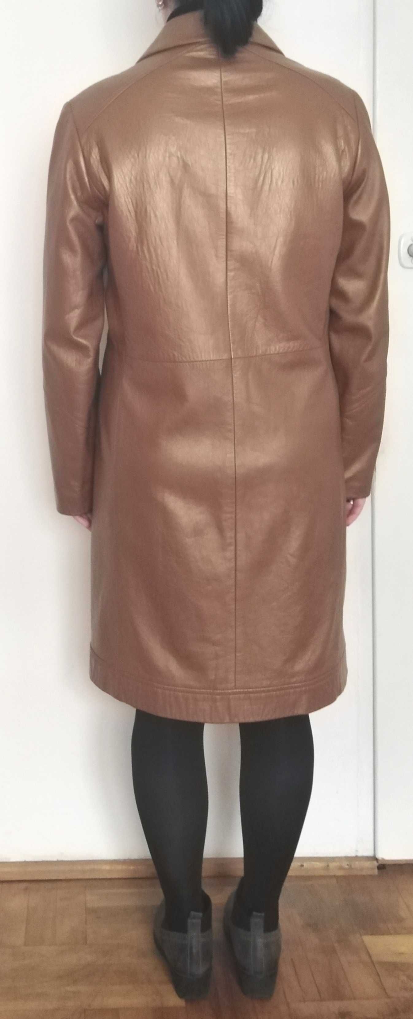 LAURÈL ESCADA jak nowy płaszcz brązowy skóra skórzany 38 40 M L