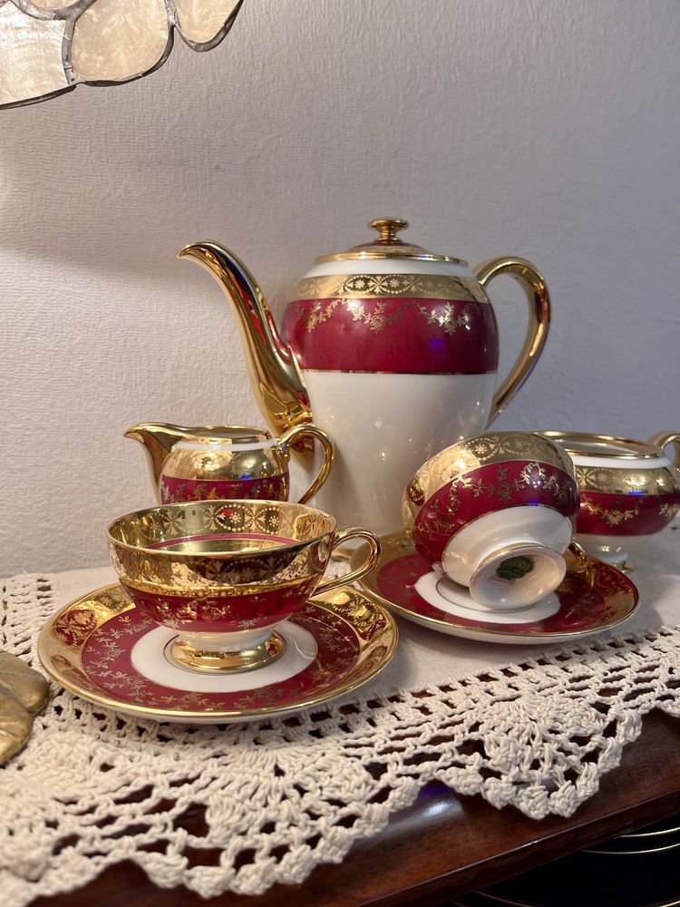 Elegancki CARLSBAD GLORIA Złoty Mocca Serwis filiżanka dzbanek Vintage