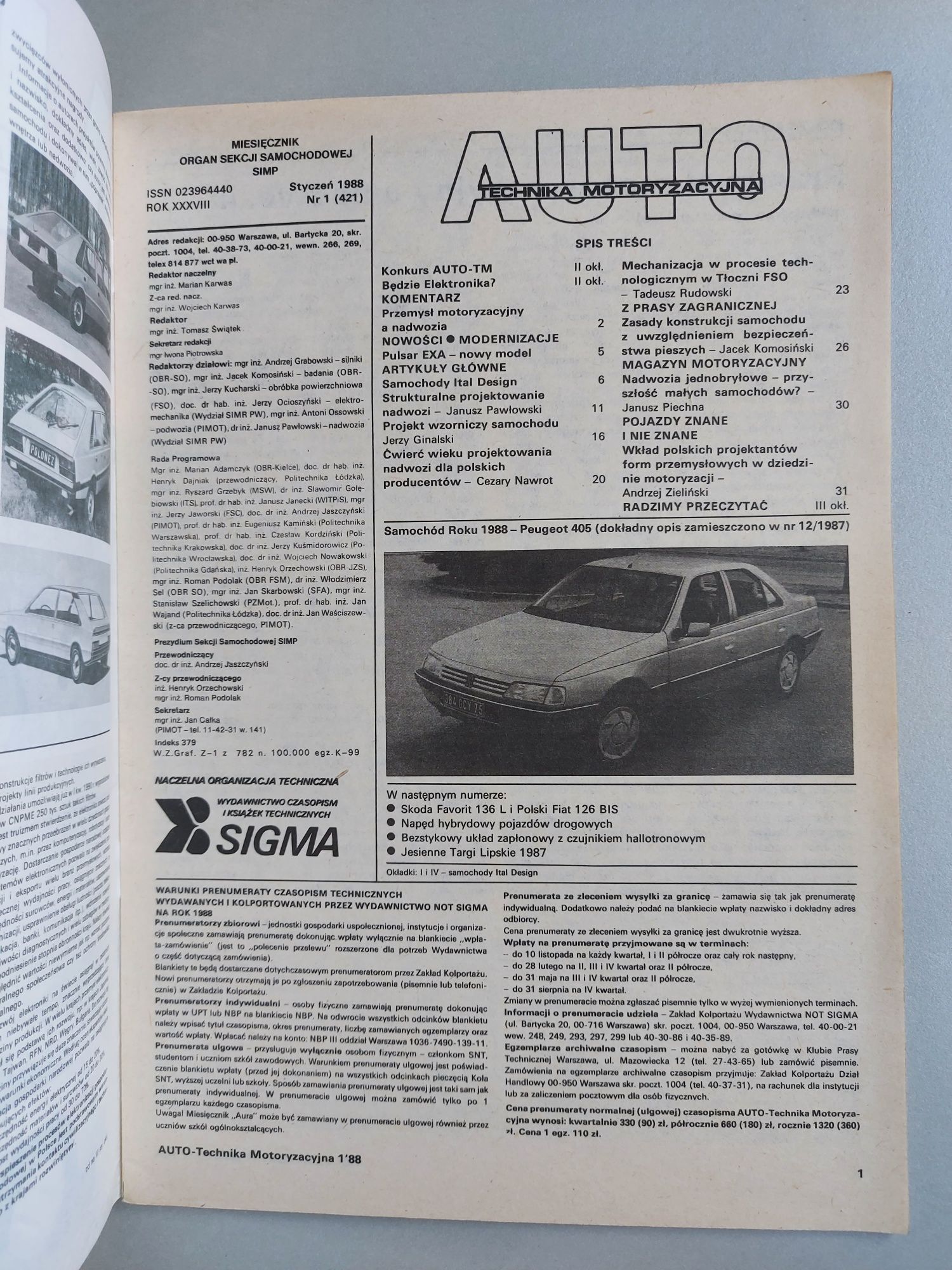 Auto technika motoryzacyjna - Czasopismo z 1988 roku