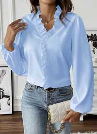 Nowa damska błękitna koszula bluzka  z falbanką  R. XL