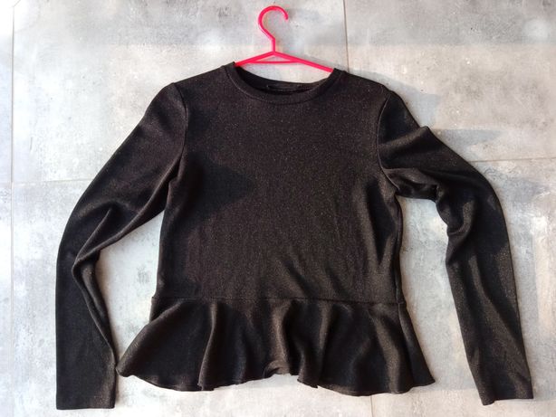 Sweterek sweter z baskinką błyszczącą nitką czarny r.L sinsay
