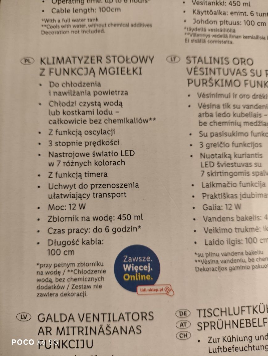 Silvercrest klimatyzator stołowy z funkcją mgiełki nowy