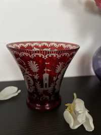 Kryształowy wazon bordowy lata 60-te