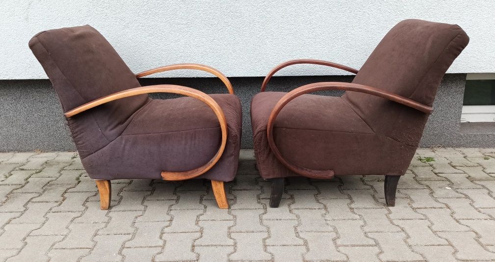 2x Fotel Halabala art deco Czechosłowacja przedwojenny vintage PRL