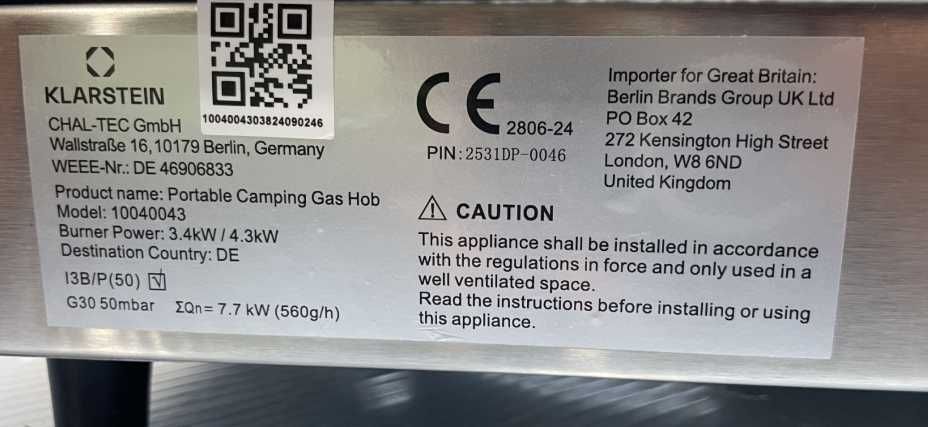 Газова плита настольна кемпінгова на 2 конфорки Klarstein Barzona 2