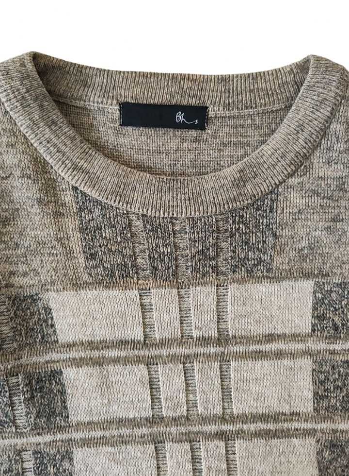 Bhs popielaty sweter męski z wełną w kwadraty S/M/L