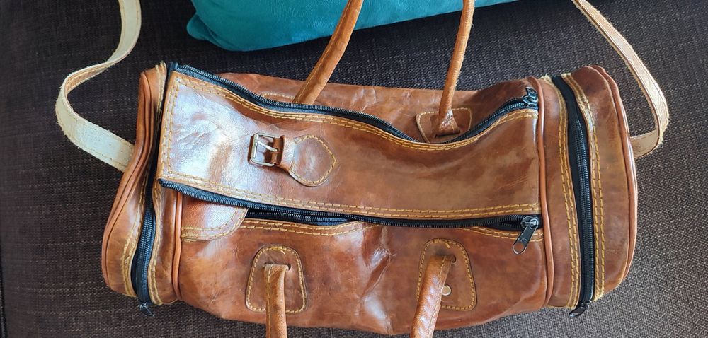 Saco de Desporto ou Viagem, em Couro, Pele Genuína