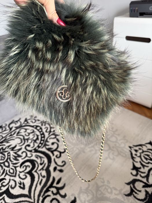 Torebka kolor zielony szmaragdowy futerko naturalne Premium