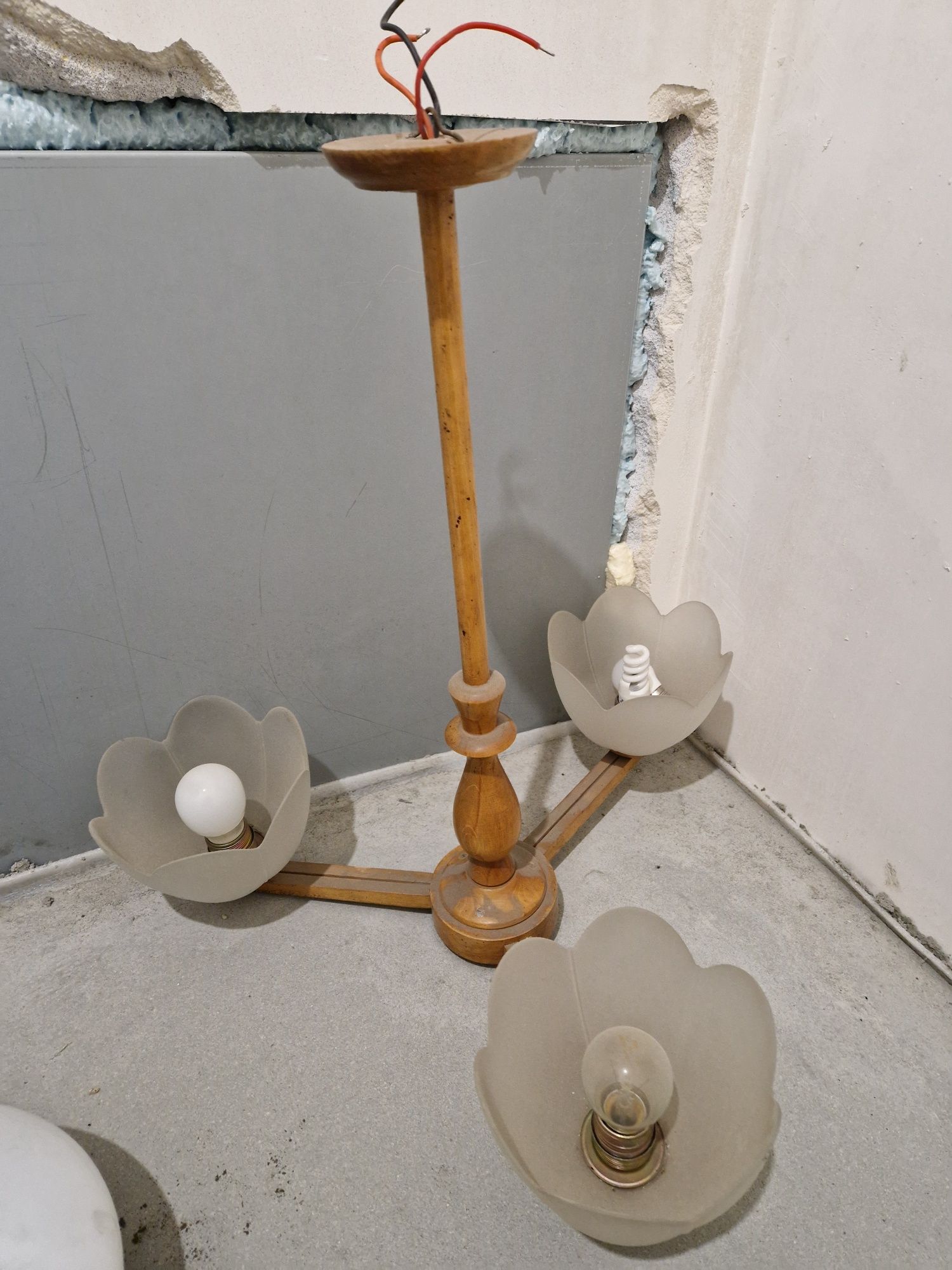 Żyrandol lampa sufitowa 3 klosze lampka oświetlenie prl vintage