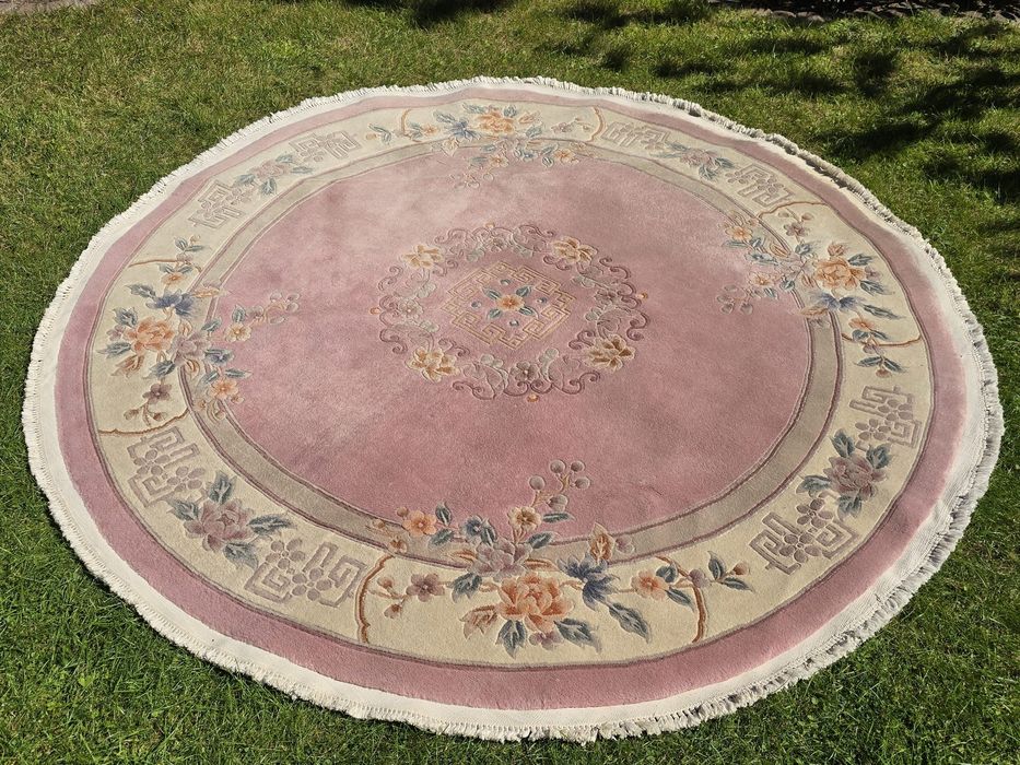 Okrągły Chiński dywan - Rękodzieło z czystej wełny - Śliczny śr 230 cm