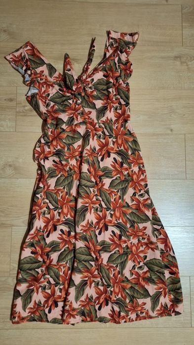 Reserved lniana sukienka w kwiaty L XL stan BDB