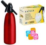 Saturator syfon do wody sodowej czerwony 1L + 10 naboi + 5 kostek lodu
