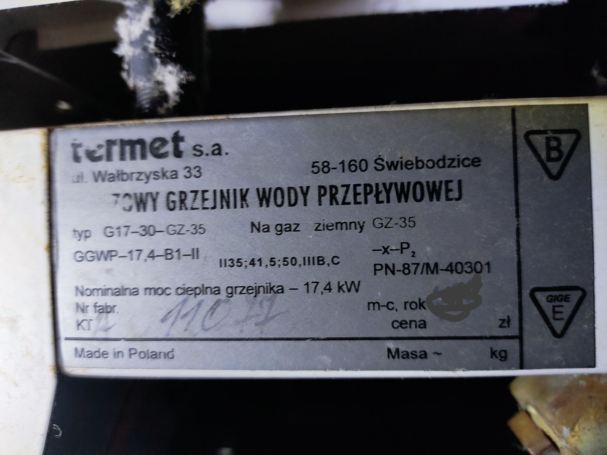 Gazowy grzejnik wody przepływowej Termet