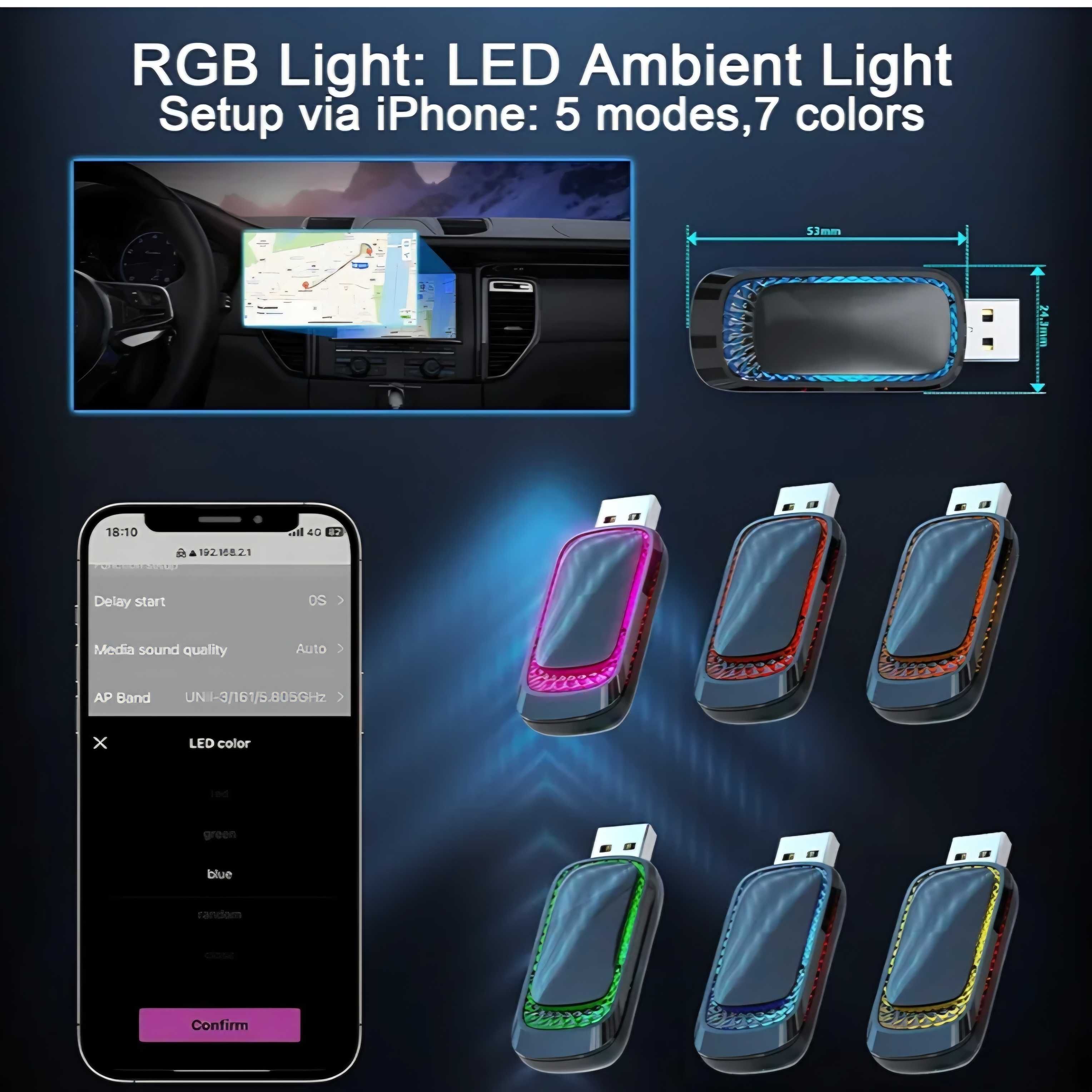 Bezprzewodowy adapter 2w1 Android Auto CarPlay BT WiFi USB-A USB-C RGB