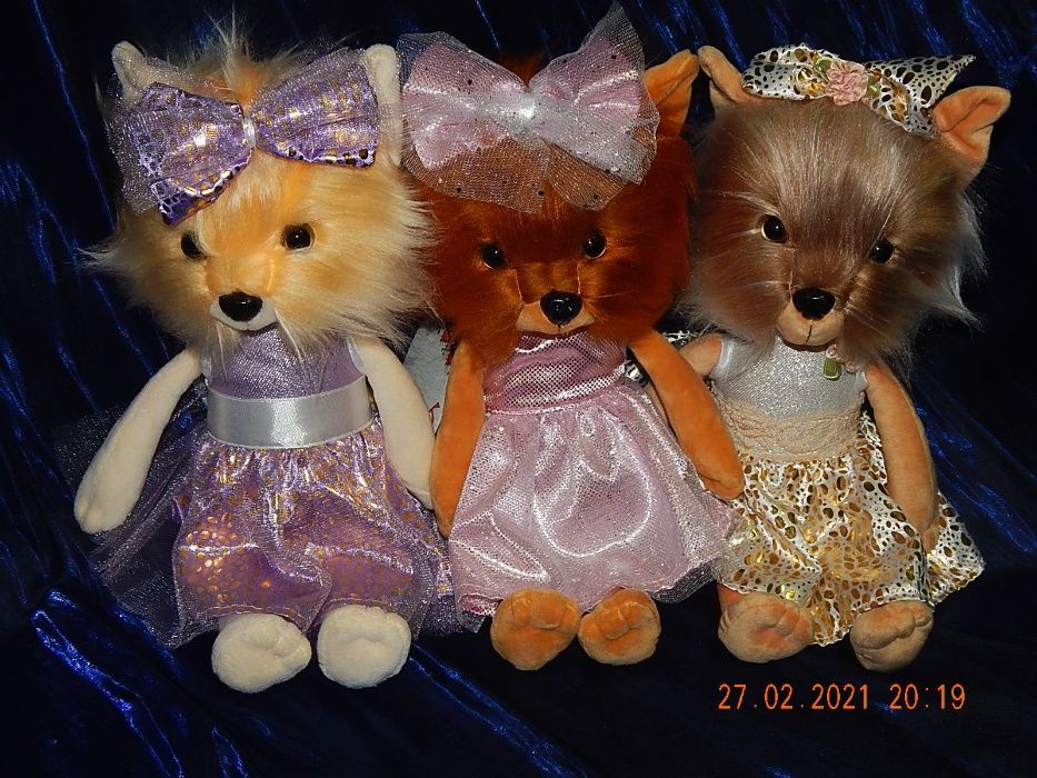 Коллекционные куклы-собачки с нарядами. Померанский шпиц, чи-хуа-хуа.