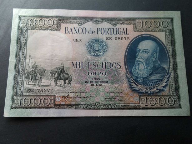 nota de 1000$00 1942 D. Afonso Henriques  MBC+ rara, novo preço
