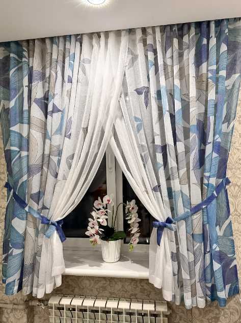 Готові тюль гардина кухня вітальня (є пошив) карниз 1.8-2 м ширини