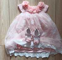 Różowa sukienka dziewczęca Smyk rozmiar 80 + buciki dł. wkł. 11 cm