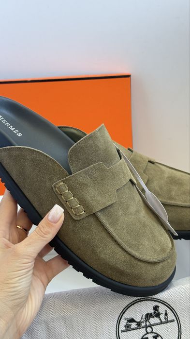 Шльопанці клоги мюлі ермес шкіряні herme**