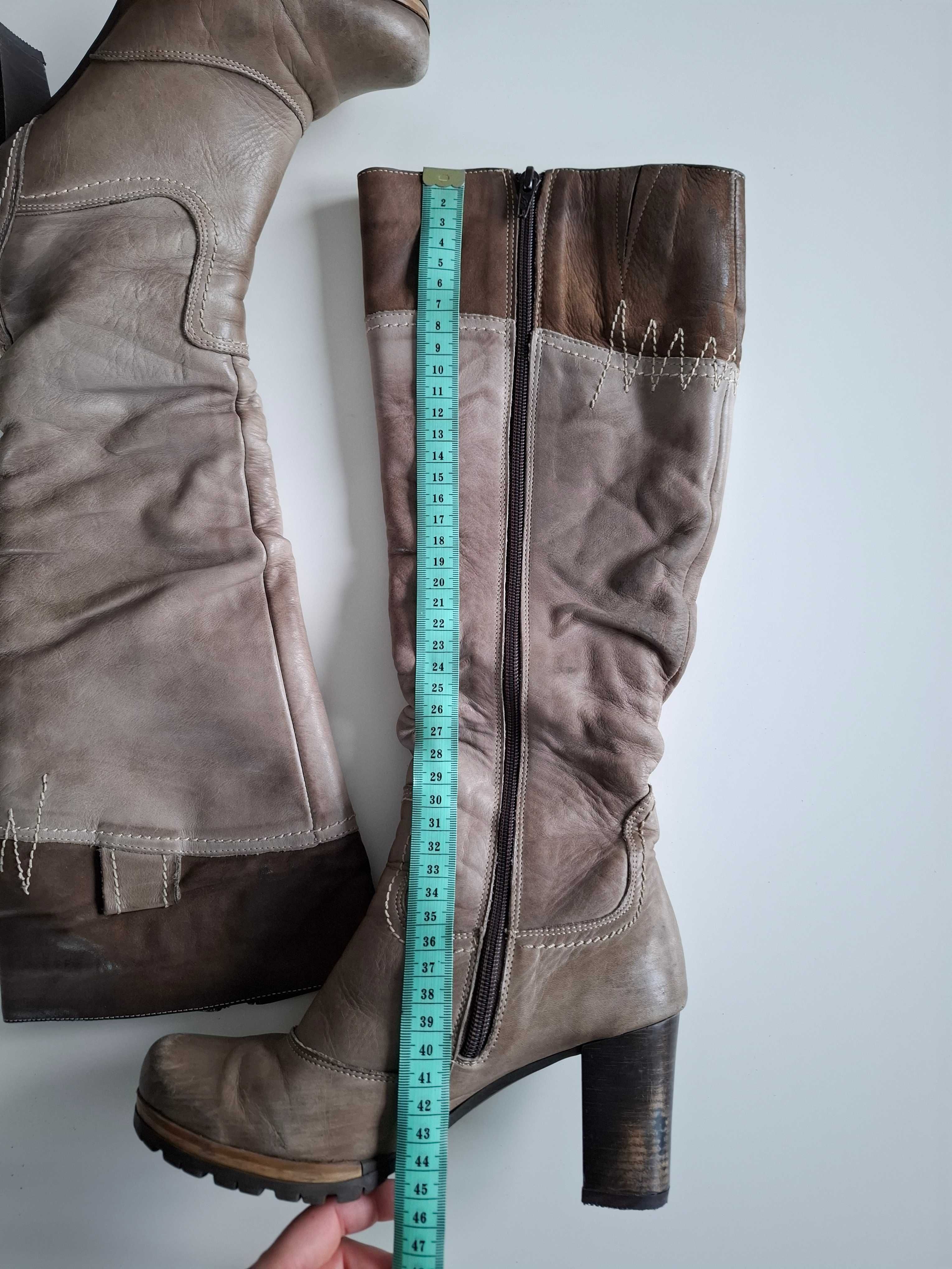 Damskie kozaki, wysokie botki, buty ze skóry 36