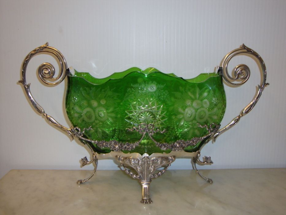 Centro mesa em cristal e prata