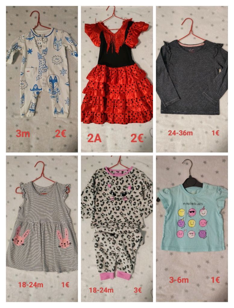 Roupa de menina, dos 0m aos 5 anos, desde 1€