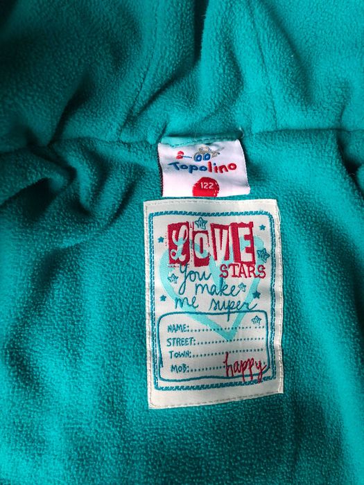 Kurtka zimowa dla dziewczynki, turkusowa Topolino, 122