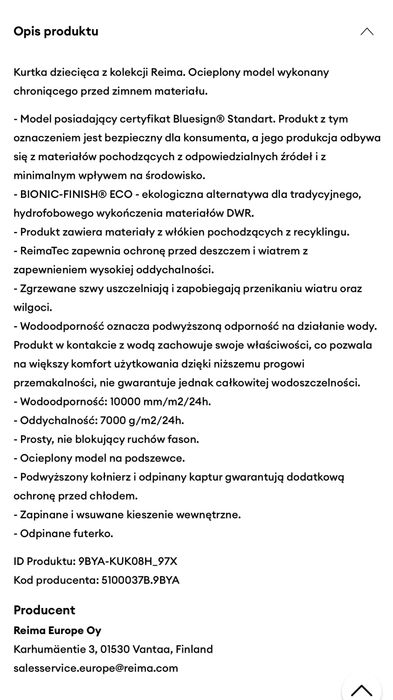 REIMA kurta zimowa Mutka stan bardzo dobry nieprzemakalna ciepła