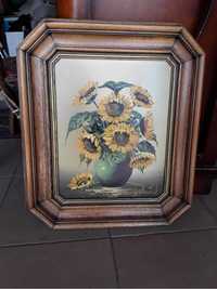 Obraz słoneczniki malowany na płótnie w drewnianej ramie