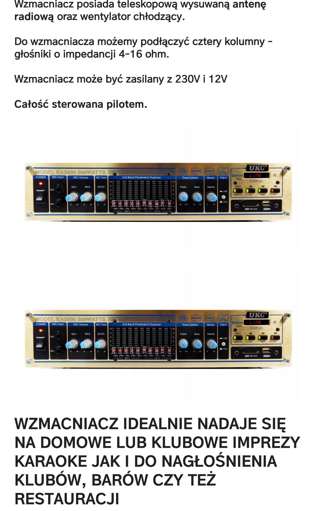 Wzmacniacz korektor USB bluetooth KA300 i. Głośniki głośniki vk