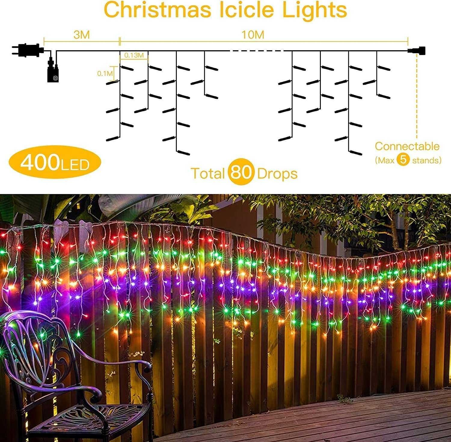 Cortina de luzes de Natal exterior (10 m), nova