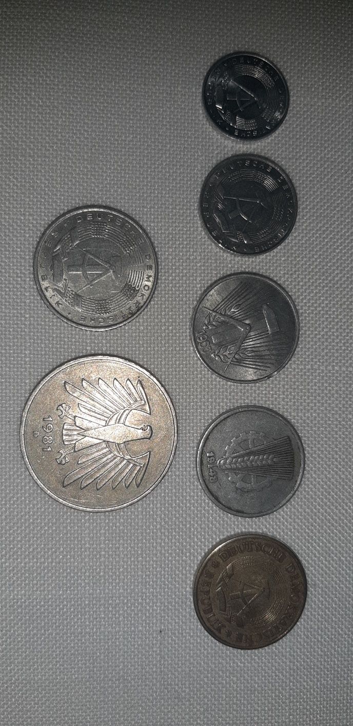 Monety niemieckie Pfennig i  Marka 1948.1981 7 sztuk komplet