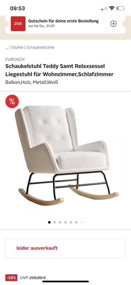 Nowy fotel bujany do karmienia baranek boucle