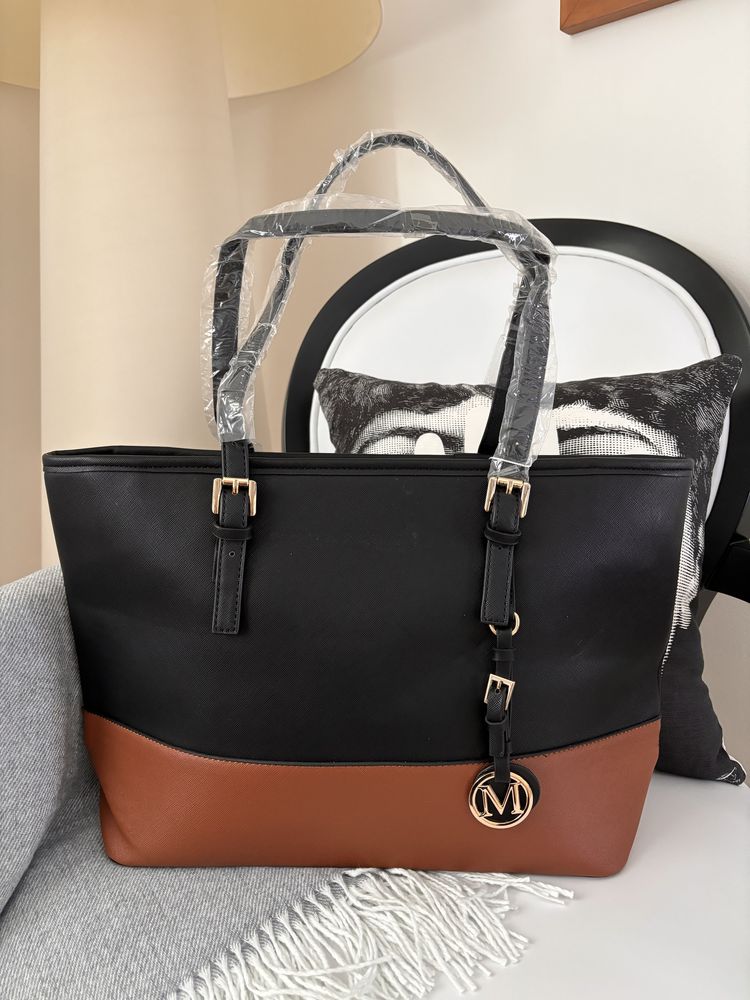 Mala Shopper preto e camel