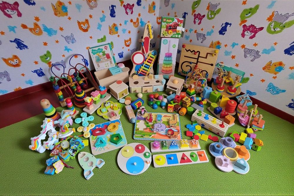 1+ Монтессорі дерев'яні пірамідка Сортер шнурівка вкладка бізіборд