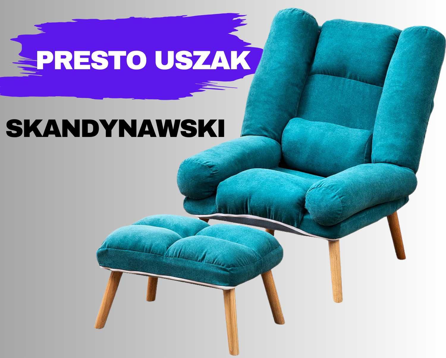 Fotel do salonu styl skandynawski Uszak Blue