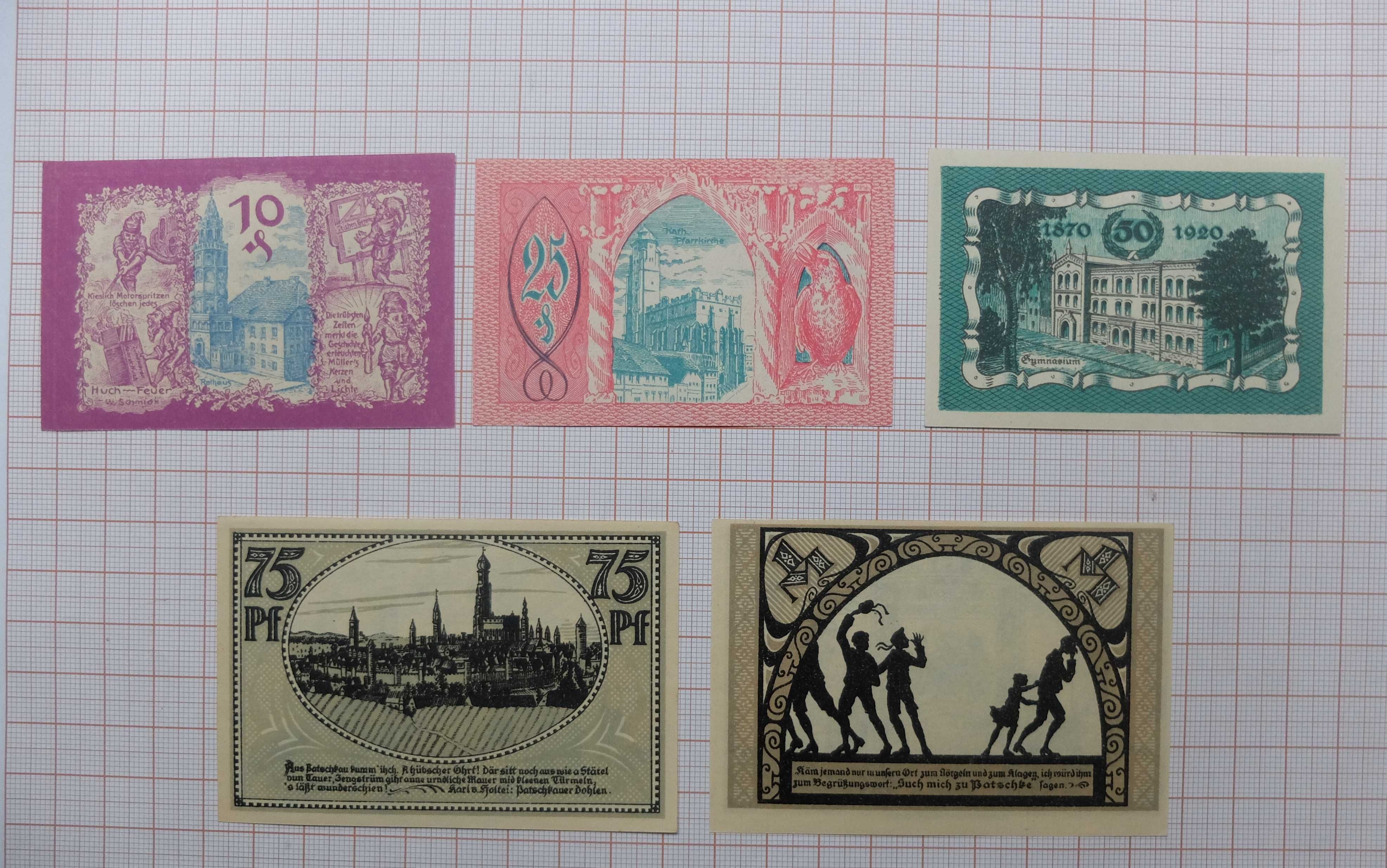 Patschkau banknoty zastępcze, pieniądz zastępczy Paczków 1921.