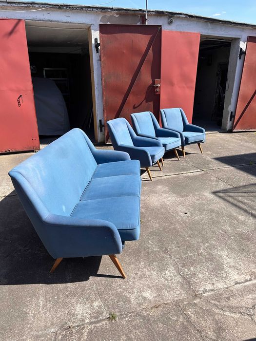 Duński komplet wypoczynkowy,  3 osobowa sofa, 4 fotele, vintage