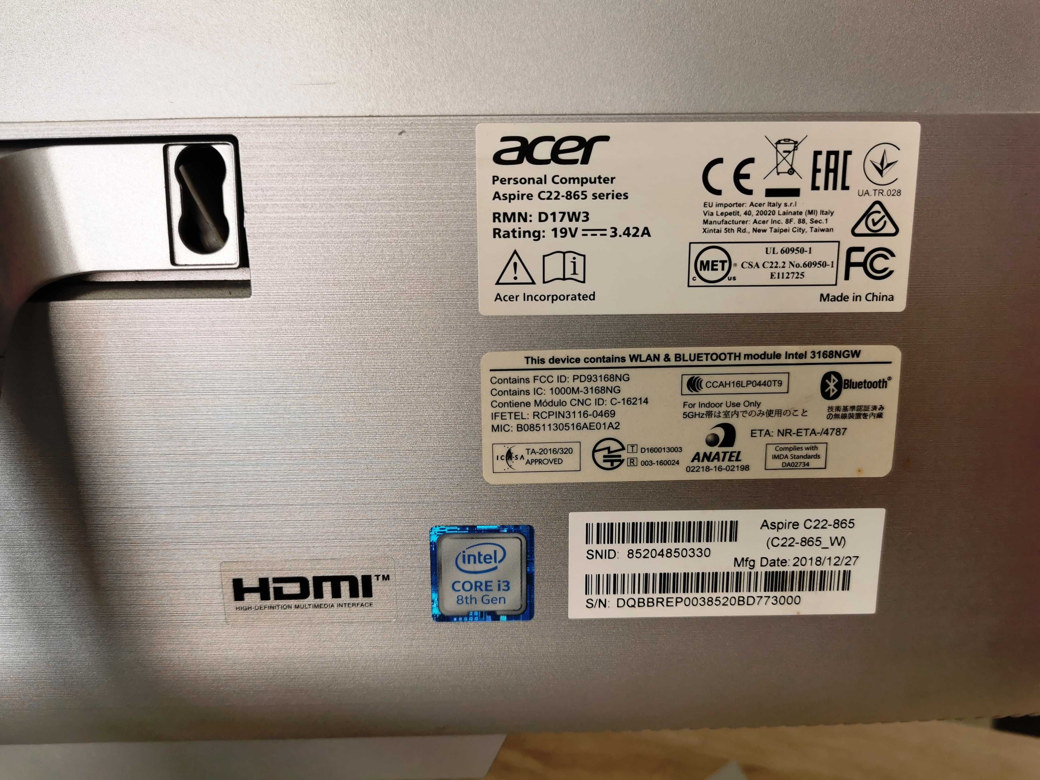 Komputer ACER aspire C22-865