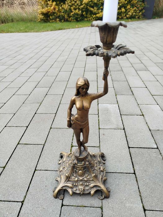 Figurki mosiądz świecznik patera kryształ