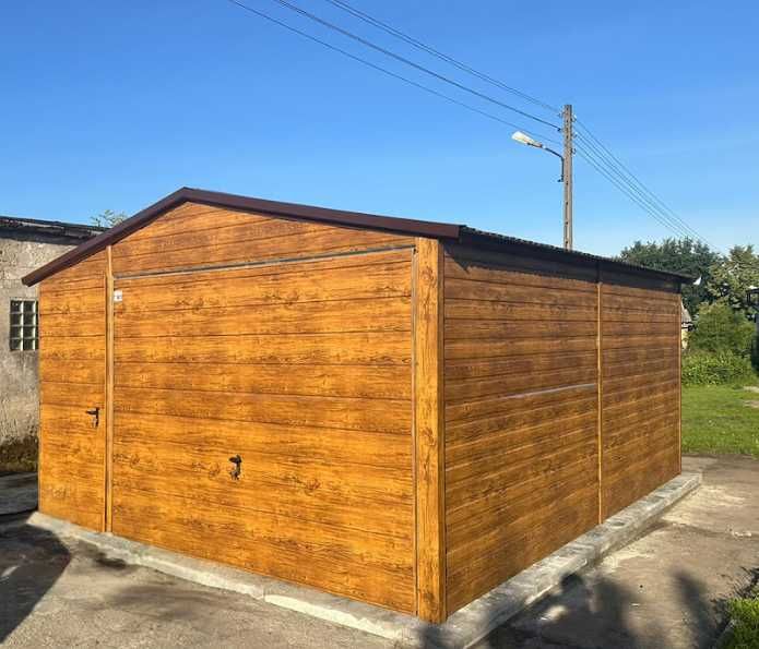 Garaż blaszany 4x6, drewnopodobny garaż, solidna konstrukcja, wiaty