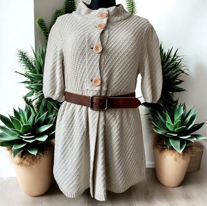 Kardigan sweter tunika New Look na zimę S M L bawełna kremowa beżowa