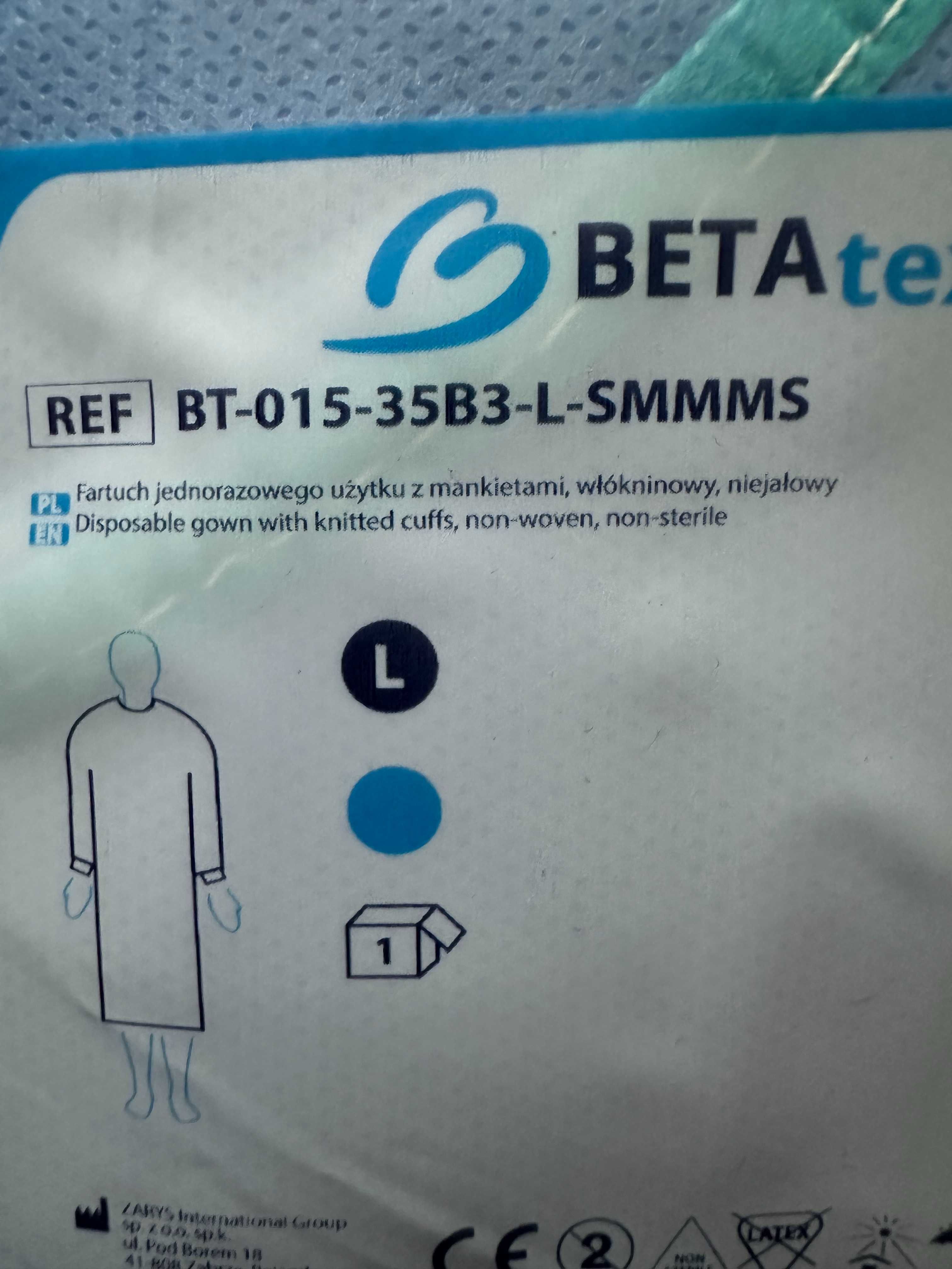 Fartuch jednorazowy Beta Tex Zarys, rozmiar  L, włóknina SMMMS, unisex