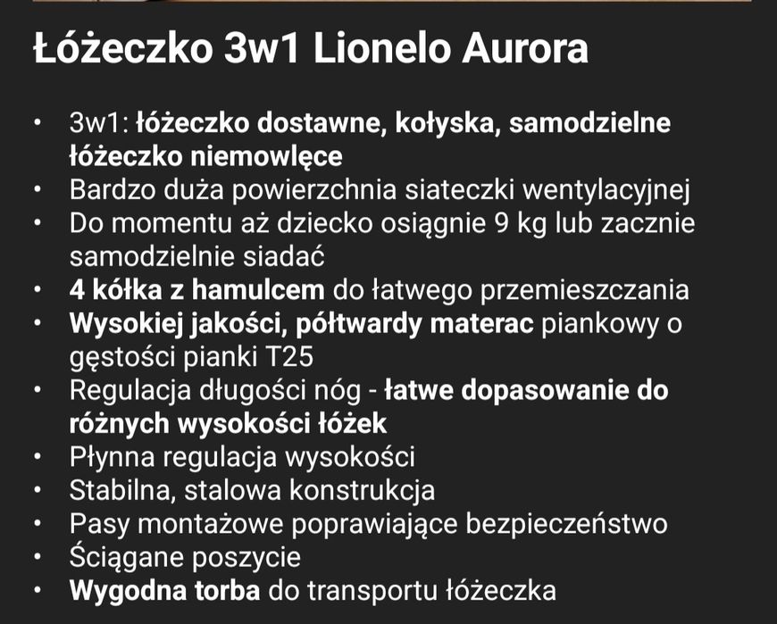 Łóżeczko 3w1 Lionelo dostawka