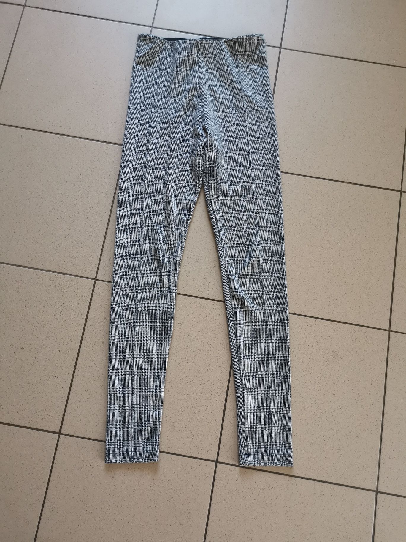 Obcisłe eleganckie legginsy damskie Zara kratka pepitka wysoki stan