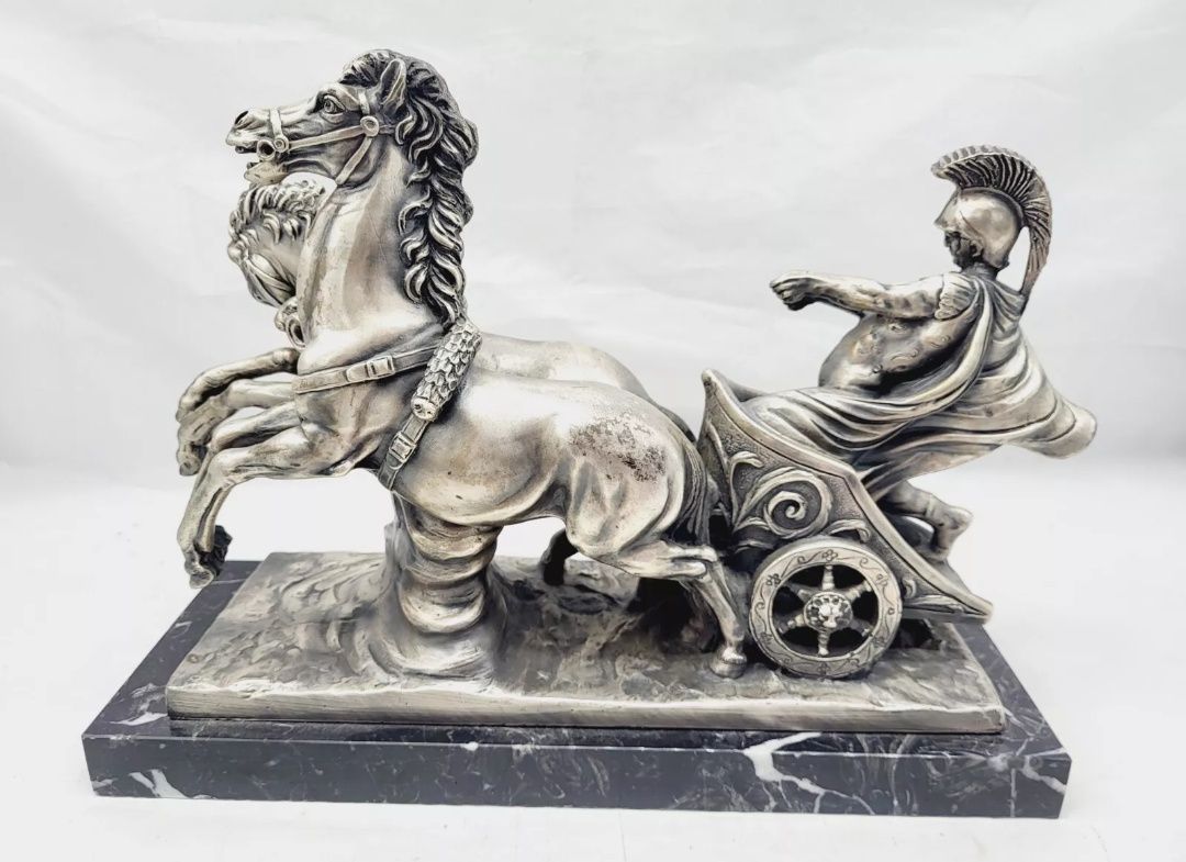 GLADIATOR Rzymski Posąg Rydwanu konnego Posrebrzany waga 9.9kg SPRAWDŹ