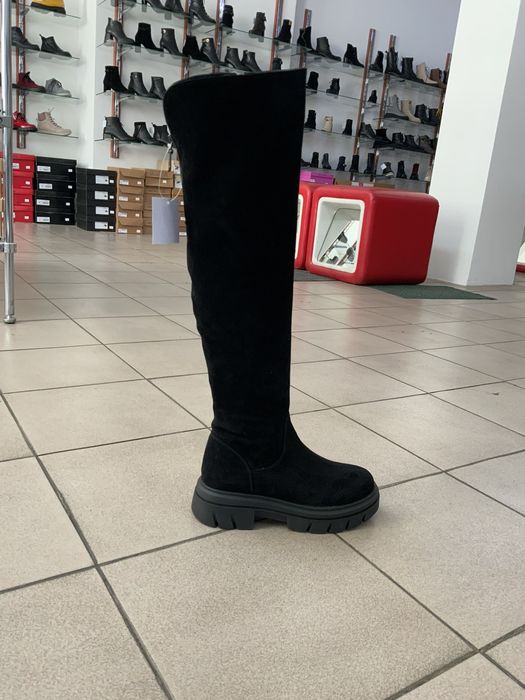 Ботфорты зимние европейка натуральный замш кожа