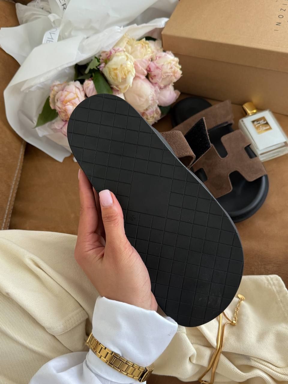 р36-41 Шльопанці у стилі Hermes Chypre Sandals Brown